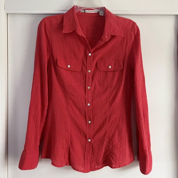 Anthropologie Chelsea & Violet Tab Long Sleeve Button Down Shirt  Red/Orange M - Picture 10 of 11